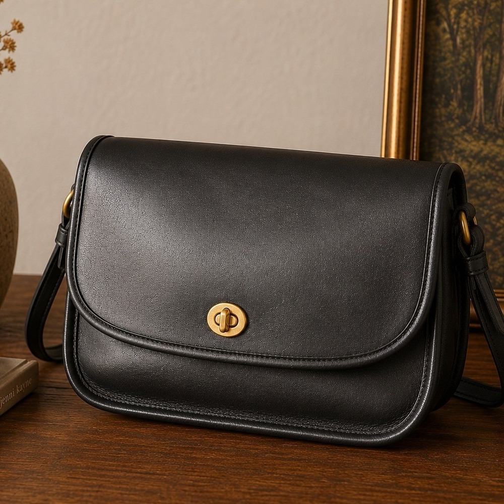 Vintage Coach 9790 City Bag Black Leather Crossbody Made in USA